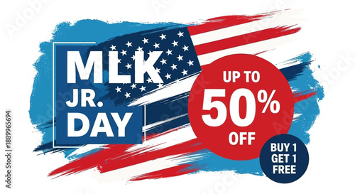 Dynamic USA Flag Brush Strokes Announce MLK Day Sale with Up to 50% Off