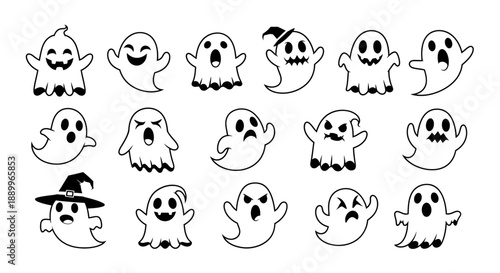 Cute Cartoon Ghosts Collection for Halloween: Spooky and Playful Characters