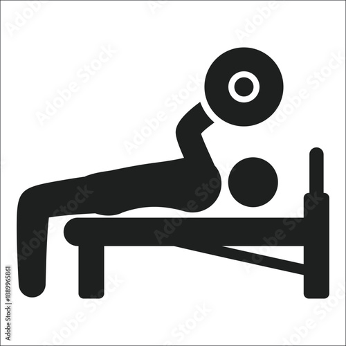 Man Performing Barbell Bench Press Workout Silhouette Vector Icon