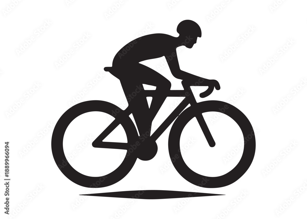 Obraz premium cycling logo silhouette vector, road bicycle race logo silhouette vector illustration, fast cycling transparent silhouette logo, cyclist riding a road bike logo vector silhouette on white background