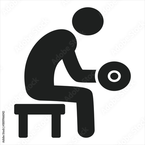 Man Performing Seated Dumbbell Bicep Curl Workout Silhouette Vector Icon