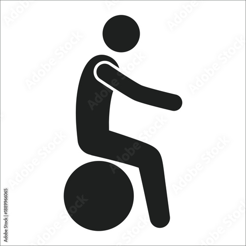 Man Sitting on Yoga Fitness Ball Silhouette Vector Icon