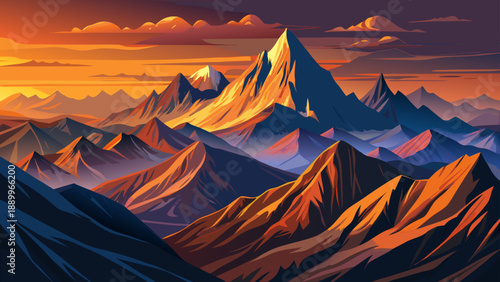 Very beautiful mountain panorama from Velký Choč peak in Slovakia, showcasing layered ridges, glowing sunset colors, and vast natural silence across the dramatic alpine horizon.