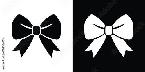 Minimalist bow ribbon icon set. Elegant black and white vector illustration of a decorative gift knot. Flat symbol for fashion, celebration, greetings, and feminine branding designs.