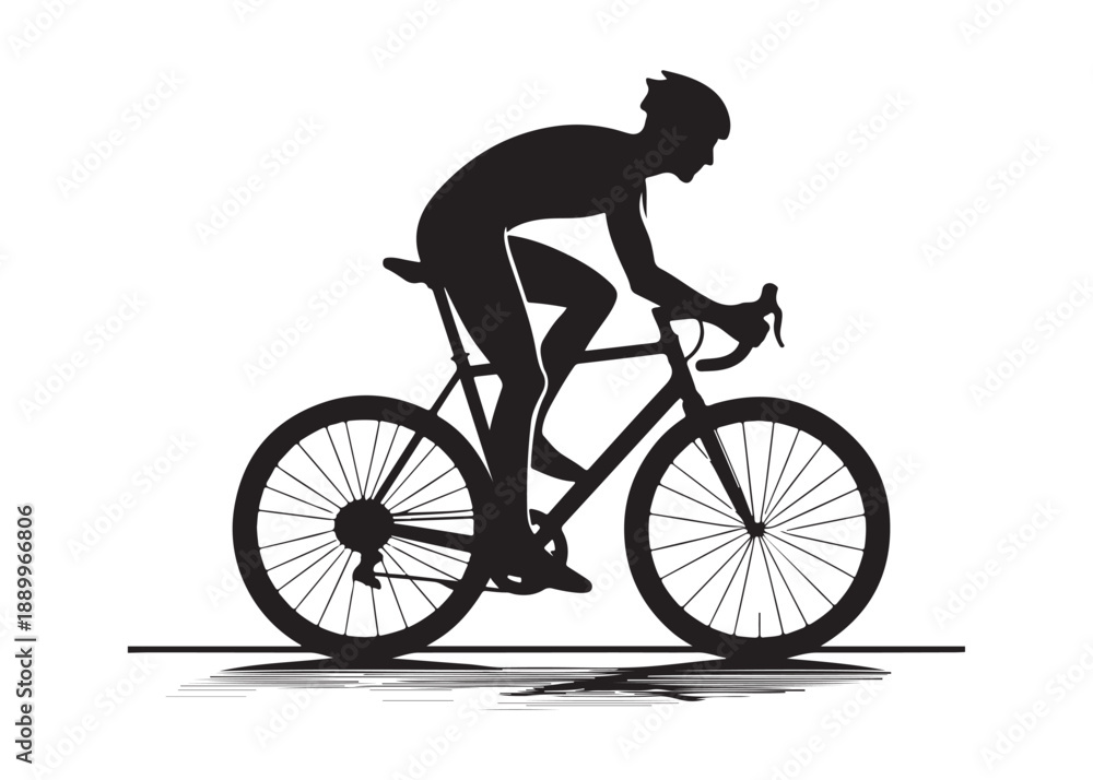 Fototapeta premium cycling logo silhouette vector, road bicycle race logo silhouette vector illustration, fast cycling transparent silhouette logo, cyclist riding a road bike logo vector silhouette on white background