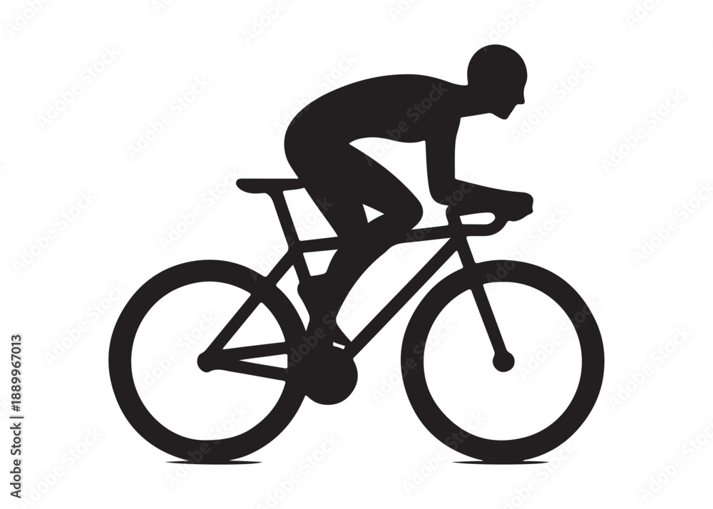 Obraz premium cycling logo silhouette vector, road bicycle race logo silhouette vector illustration, fast cycling transparent silhouette logo, cyclist riding a road bike logo vector silhouette on white background