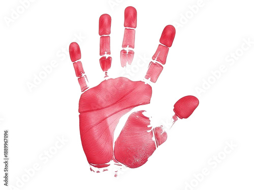 A red handprint with a heart symbol on it