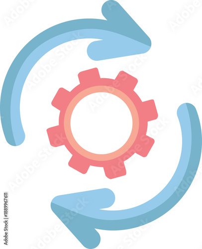 Circular arrows surrounding gear symbolize continuous improvement, process optimization, or scheduled maintenance.