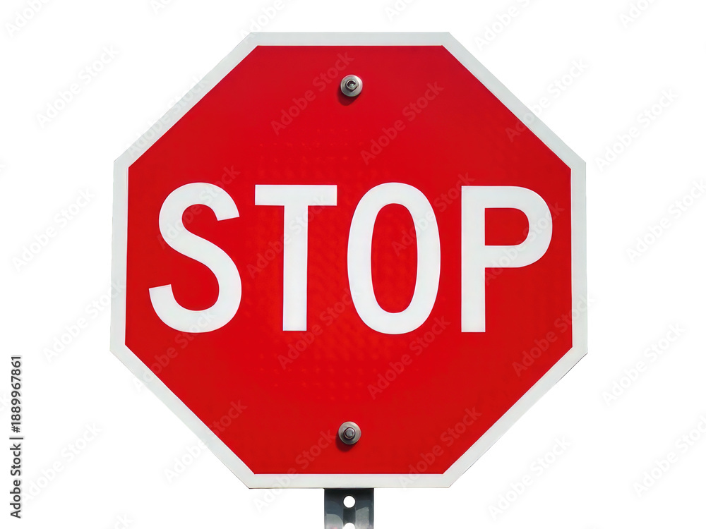 Obraz premium A red stop sign perched atop a metal pole, alerting drivers to halt their journey