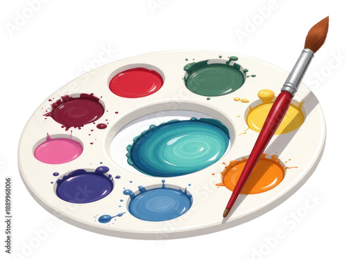 A paint palette with a single brush resting on top