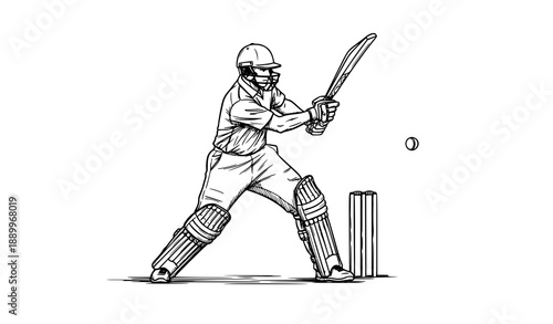 Cricket Batsman Powerful Shot Action Vector Illustration