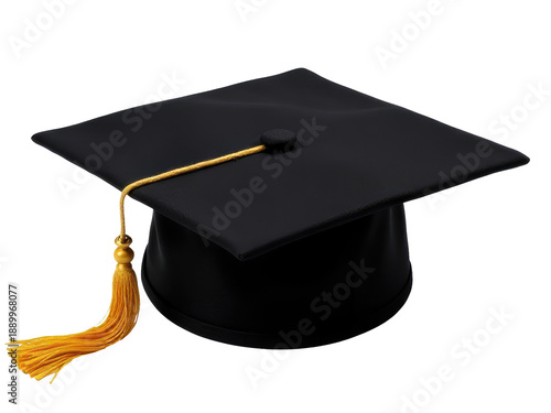 A black graduation cap with a gold tassel, perfect for academic and professional settings