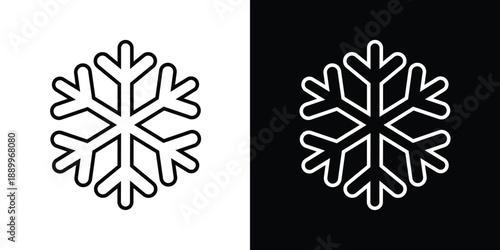 Minimalist snowflake line icon representing cold weather, winter season, and freezing temperatures. Clean geometric design for cooling systems, weather apps, and holiday themes.