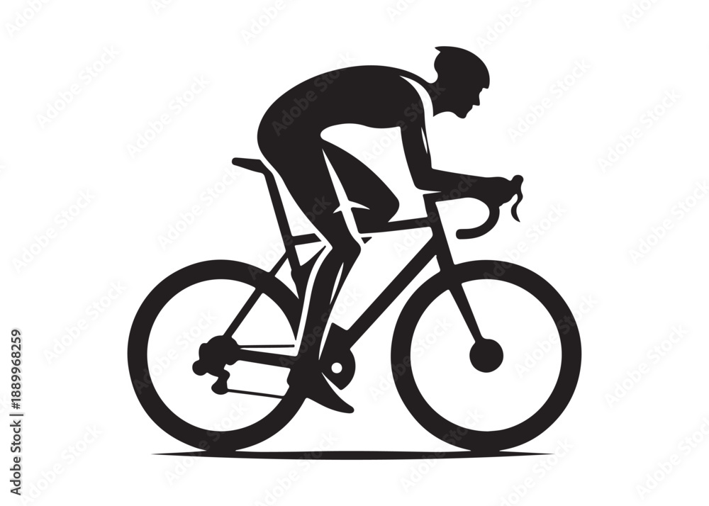 Obraz premium cycling logo silhouette vector, road bicycle race logo silhouette vector illustration, fast cycling transparent silhouette logo, cyclist riding a road bike logo vector silhouette on white background