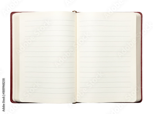 A close-up shot of an open notebook with lined pages on a white background, suitable for use in educational or creative contexts