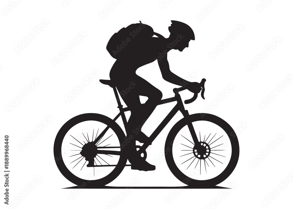 Obraz premium cycling logo silhouette vector, road bicycle race logo silhouette vector illustration, fast cycling transparent silhouette logo, cyclist riding a road bike logo vector silhouette on white background