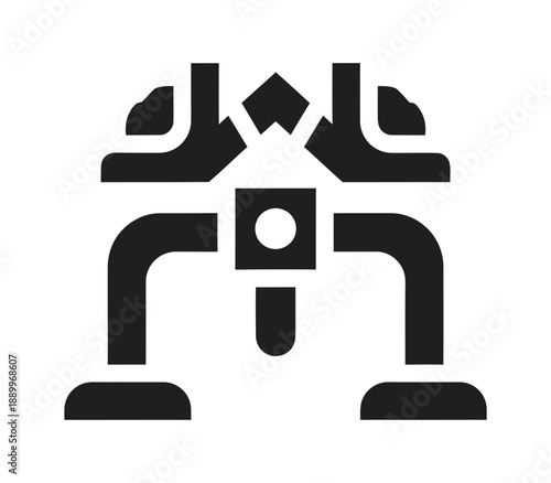 Abstract industrial machinery robot icon with geometric black and white shapes