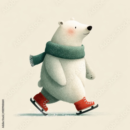 Charming Polar Bear Walking on Ice Skates