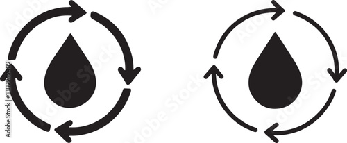 Recycle water icon vector symbol for water saving, reuse, sustainability and eco concepts.
