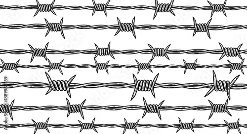 Seamless Pattern of Barbed Wire Fences, Security and Border Protection Concept