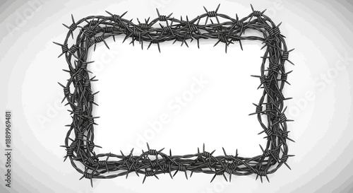 Barbed Wire Frame Border on White Background with Copy Space - Conceptual Image