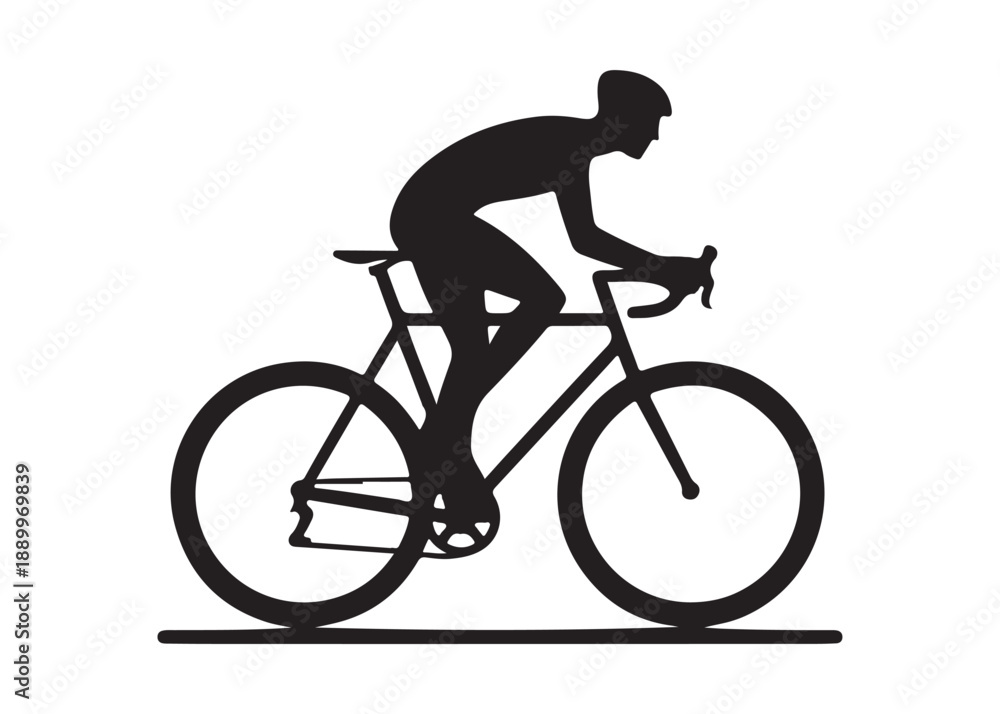 Obraz premium cycling logo silhouette vector, road bicycle race logo silhouette vector illustration, fast cycling transparent silhouette logo, cyclist riding a road bike logo vector silhouette on white background