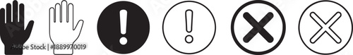 Stop sign icon set with hand gesture symbol for warning, prohibition and safety design.