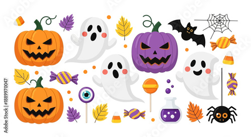 Cute Halloween Characters and Symbols - A Festive and Playful Collection