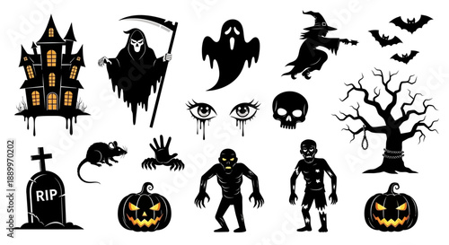 Halloween Icons Set: Spooky and Scary Vector Illustrations for Your Designs