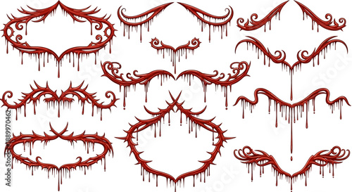 Macabre Gothic Ornate Borders with Dripping Blood and Spikes for Halloween Design