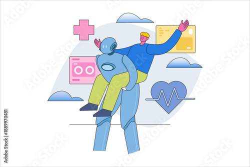 AI Robot Assisting Human Healthcare Illustration
