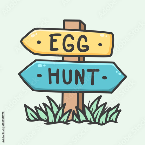 Egg Hunt Directional Sign Illustration for Icon, sticker and other uses, hand drawn vector style
