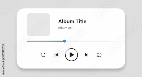 Music player interface with album art and playback controls on white