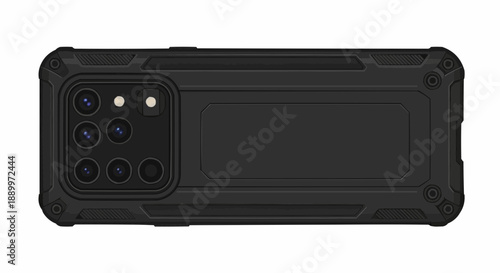 Black rugged smartphone case with multiple camera lenses
