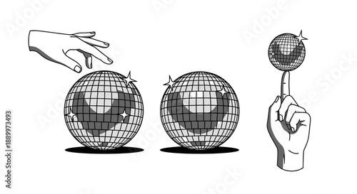 Hand Gestures Interacting with Disco Balls, Conceptual Dance and Party Theme