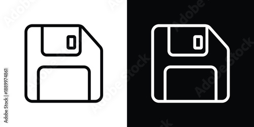 Classic floppy disk save icon in a clean outline style. Universal symbol for data storage, saving files, and vintage computer technology. Modern vector illustration.