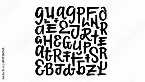 Handwritten alphabet letters in black on white background