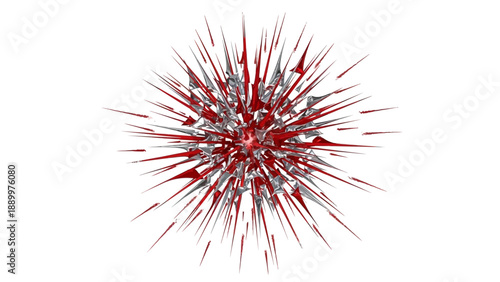 Abstract 3D rendered spiky red and silver geometric shape with sharp points.