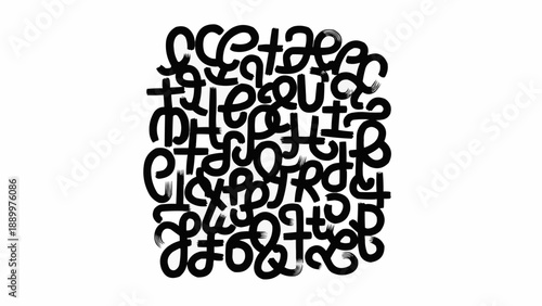 Black letters typography chaotic composition on white background