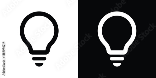 Light bulb outline icon in black and white styles. Modern vector symbol for ideas, innovation, creativity, and energy efficiency. Clean design for business and educational graphics.