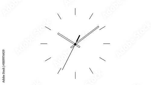 Minimalist modern wall clock with black hands and hour markers on white background.