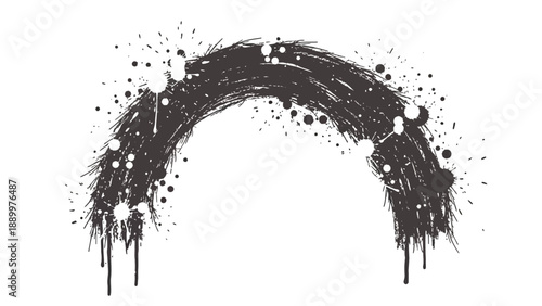 Abstract black ink paint splash forming a semi-circular brushstroke on white background.