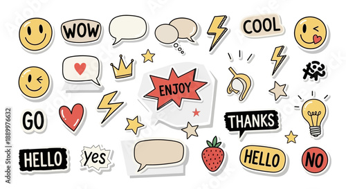 Collection of Hand-Drawn Doodle Elements and Stickers for Design