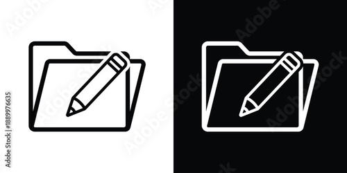 Folder icon with a pencil symbol. Vector illustration for file management, editing documents, and organizational tasks. Modern outline style for software and mobile application