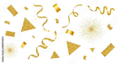 Golden Glitter Confetti and Streamers Celebration and Party Elements Festive Background
