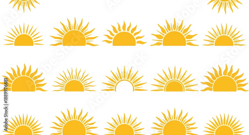 Seamless Pattern of Stylized Sunrise and Sunset Suns, Graphic Design Elements