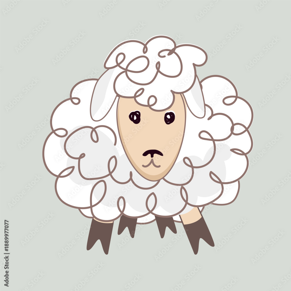 Fototapeta premium Cute baby sheep in doodle Scandinavian style. Kids rural flat vector isolated illustration.