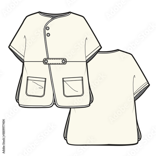 Kids crossover cape bomber jacket vector design technical flat drawing by adobe illustrator.