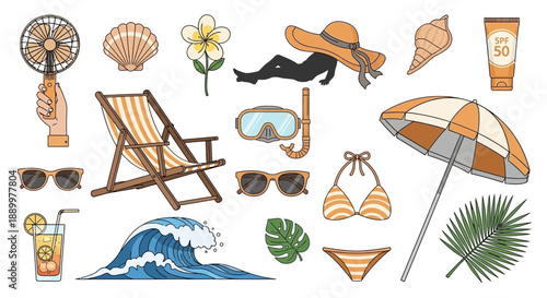 Summer Vacation Beach Essentials and Tropical Holiday Accessories Collection