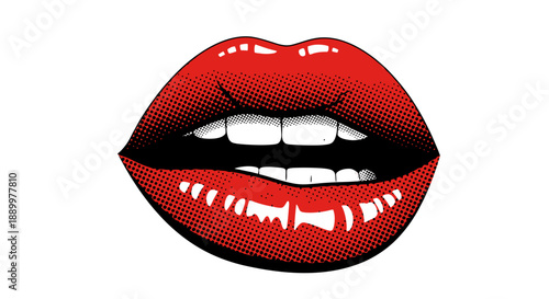Stylized Red Lips with Halftone Pattern - Graphic Design Element of Beauty and Glamour